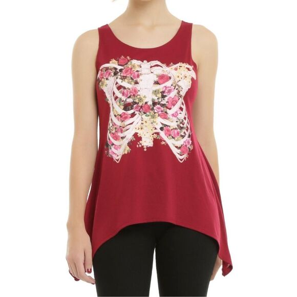 Hot-topic Women's floral skeleton tank top red XXL Halloween Goth - Picture 1 of 6